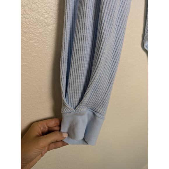 We The Free People Buttercup Blue Waffle Knit Thermal Oversized Top Women L - Picture 6 of 13